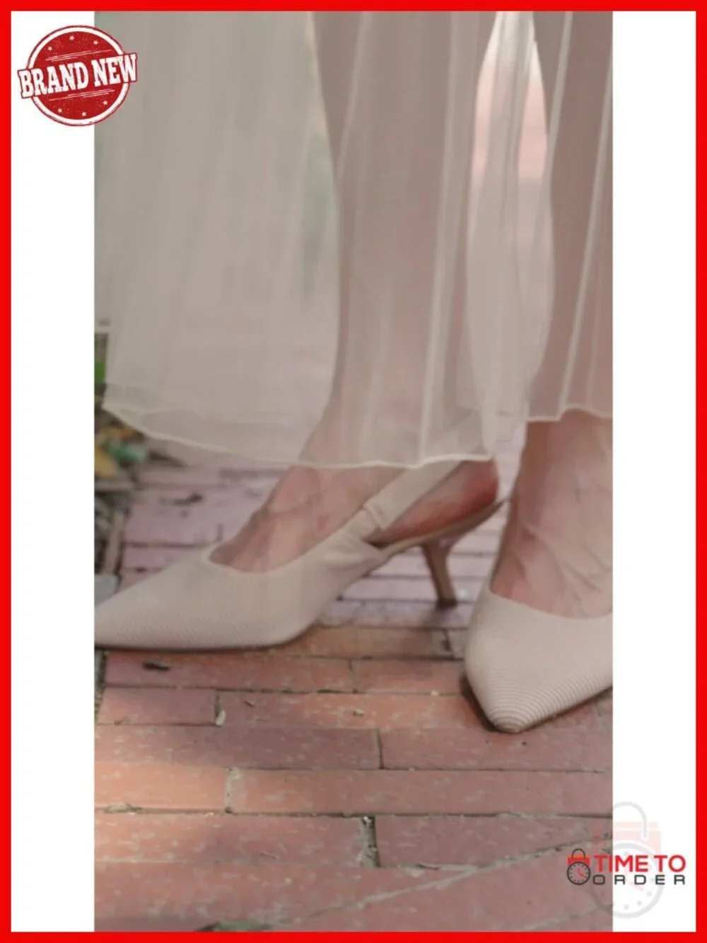 Slingback Kitten Heels Pointed Toe Knitted Slip On Pumps Work Dress Shoes